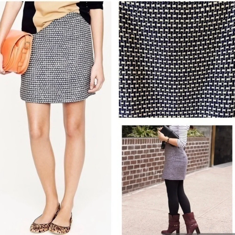 NWOT J. Crew Tweed Silk Blend Dark Purple Gold Postage Stamp Mini Skirt